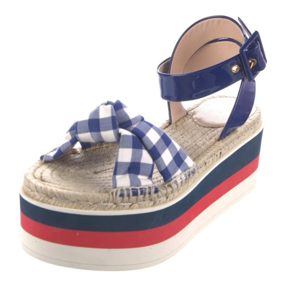 Gucci Blue and White Checkered Platform Sandals